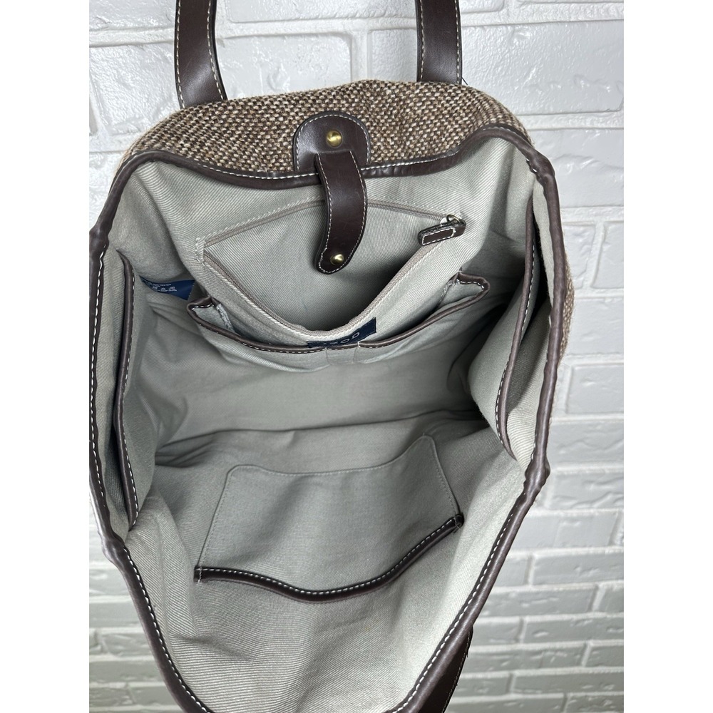 IZOD Brown Tweed Tote Bag Faux Leather Trim‎ Large Shoulder Bag - Picture 5 of 10
